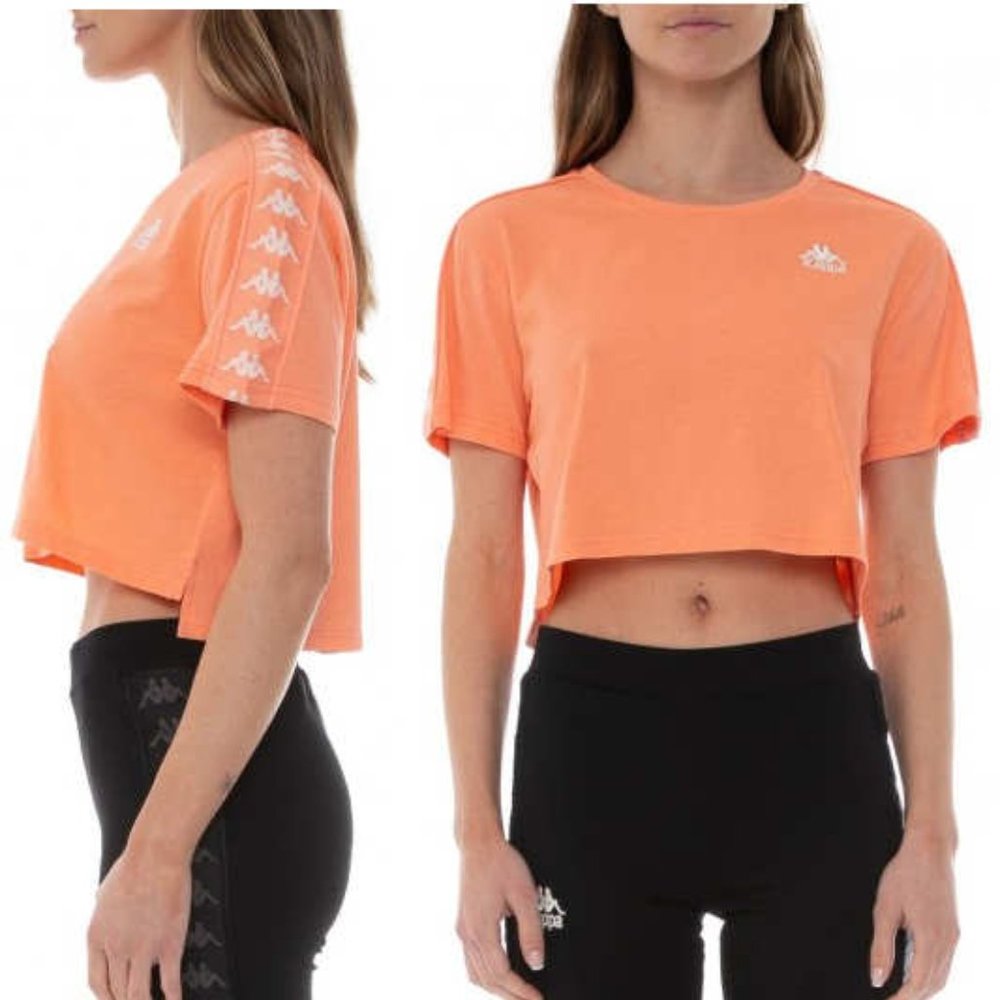 Kappa ​Logo Tape Cropped Cotton Short Sleeve Tee - Size XL Peach